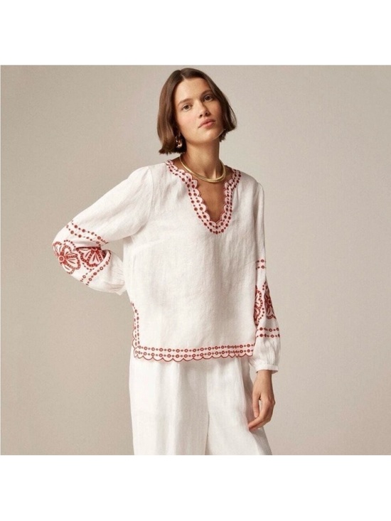 J. Crew Tops - J. Crew Bungalow embroidered top in linen XS